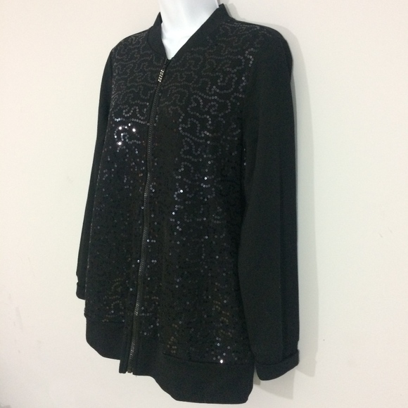 Quaker Factory Womens S Sequined Long Sleeve Zipup - Picture 2 of 8